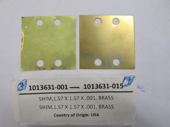 1013631-001: SHIM, 1.57 X 1.57 X .001, BRASS 