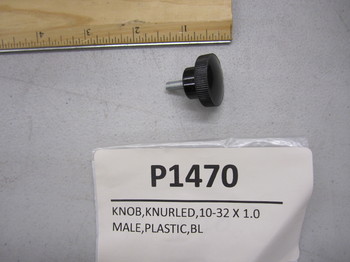 P1470: KNOB, KNURLED, 10-32 X 1.0 MALE, PLASTIC, BLACK