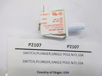 P2107: SWITCH,PLUNGER,SINGLE POLE,N/O,10A 