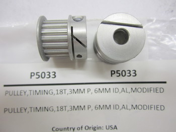 P5033: PULLEY,TIMING,18T,3MM P, 6MM ID,AL,MODIFIED